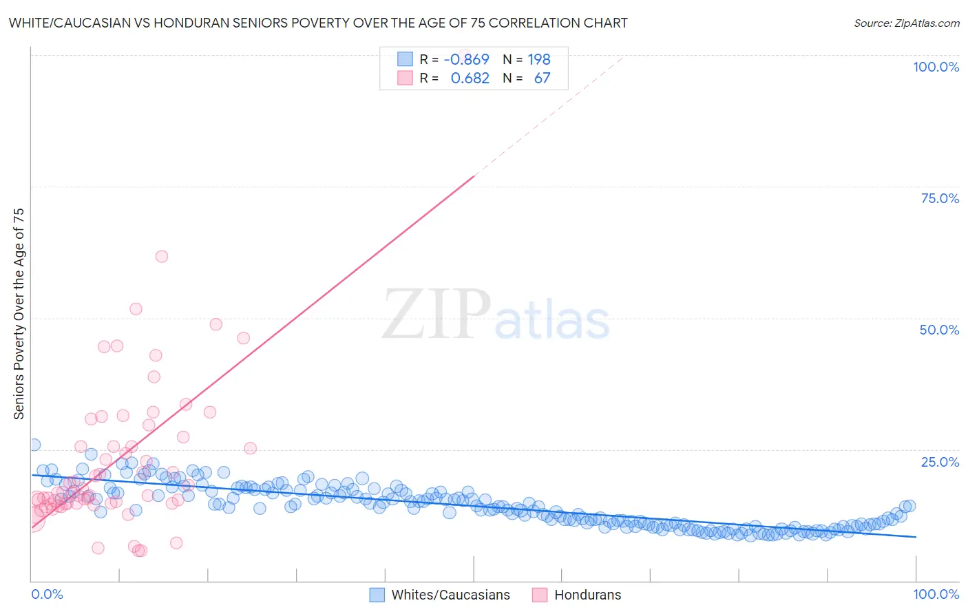 White/Caucasian vs Honduran Seniors Poverty Over the Age of 75