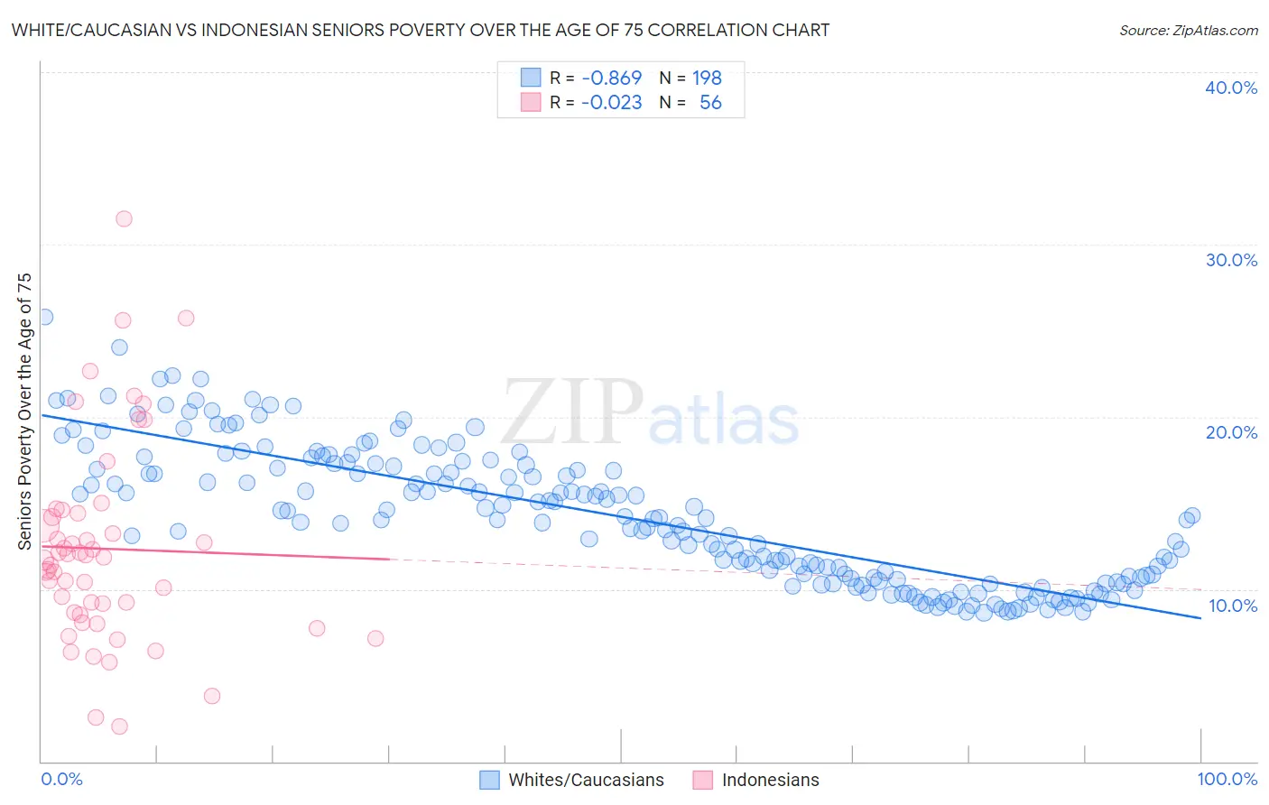 White/Caucasian vs Indonesian Seniors Poverty Over the Age of 75