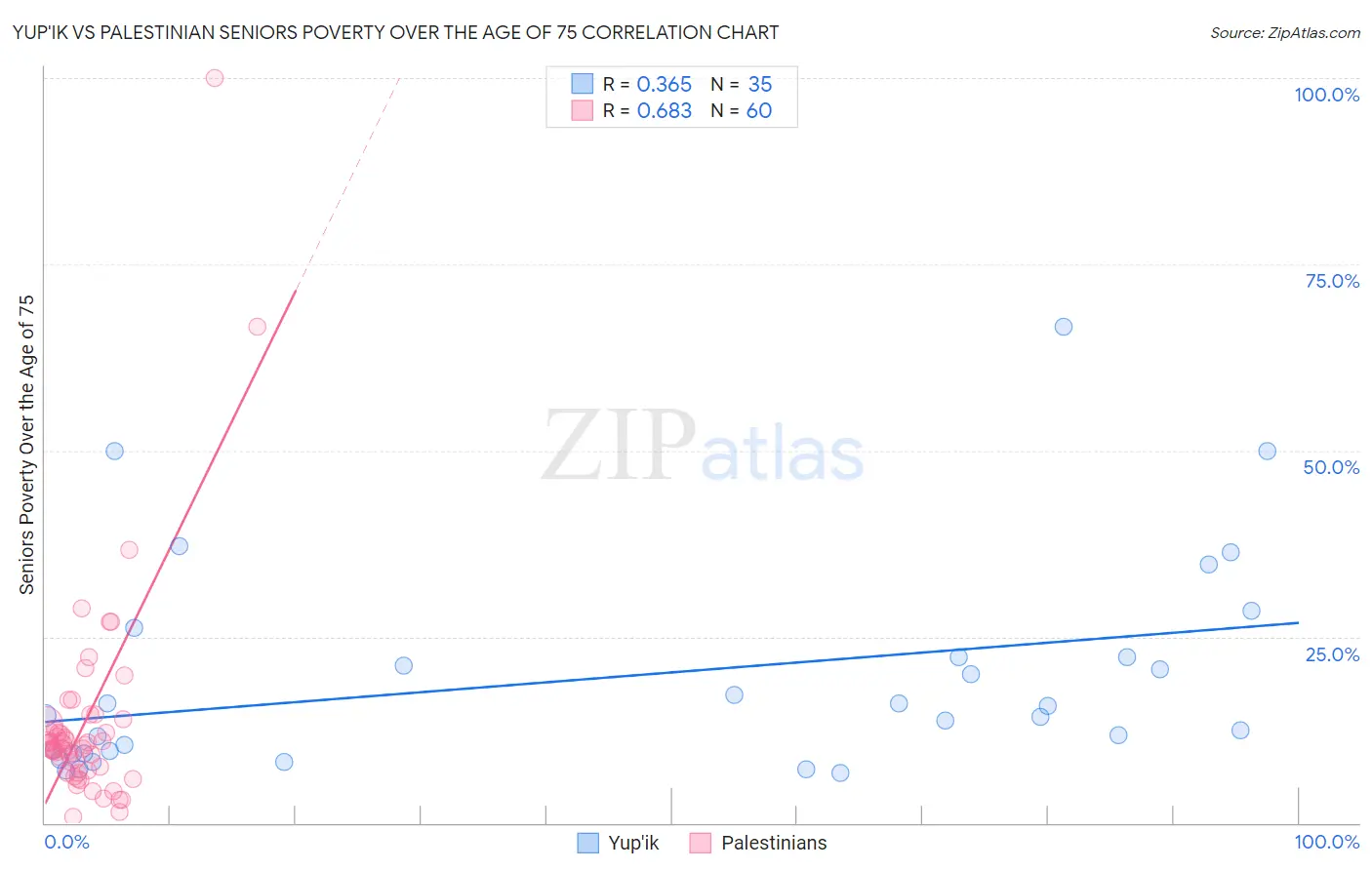 Yup'ik vs Palestinian Seniors Poverty Over the Age of 75
