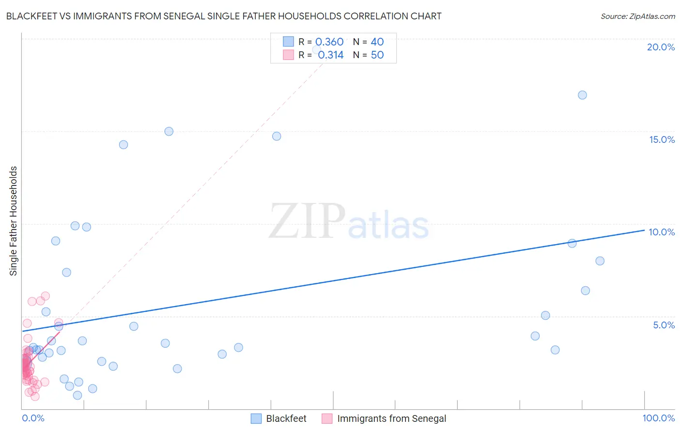 Blackfeet vs Immigrants from Senegal Single Father Households