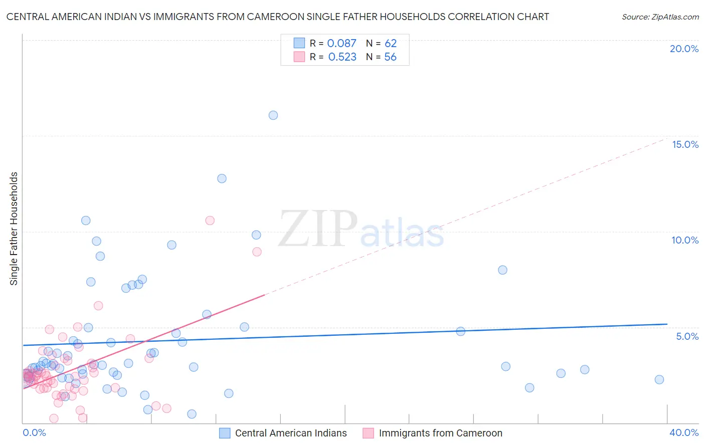 Central American Indian vs Immigrants from Cameroon Single Father Households