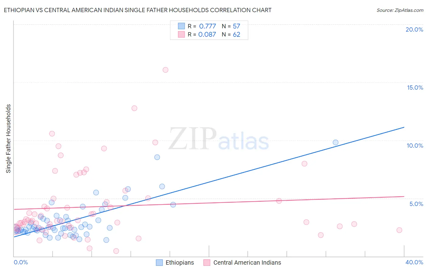 Ethiopian vs Central American Indian Single Father Households