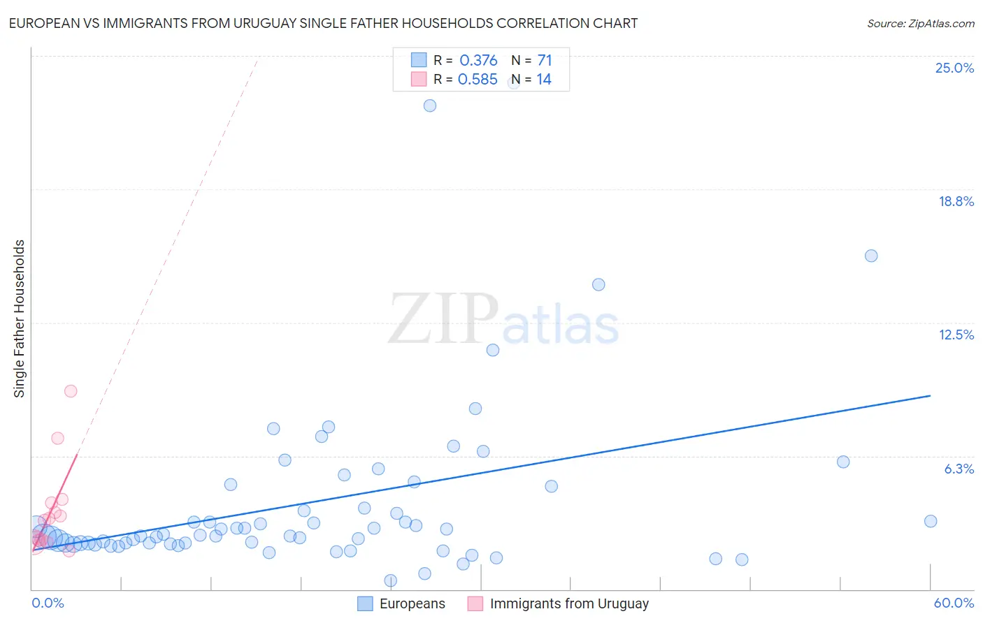 European vs Immigrants from Uruguay Single Father Households