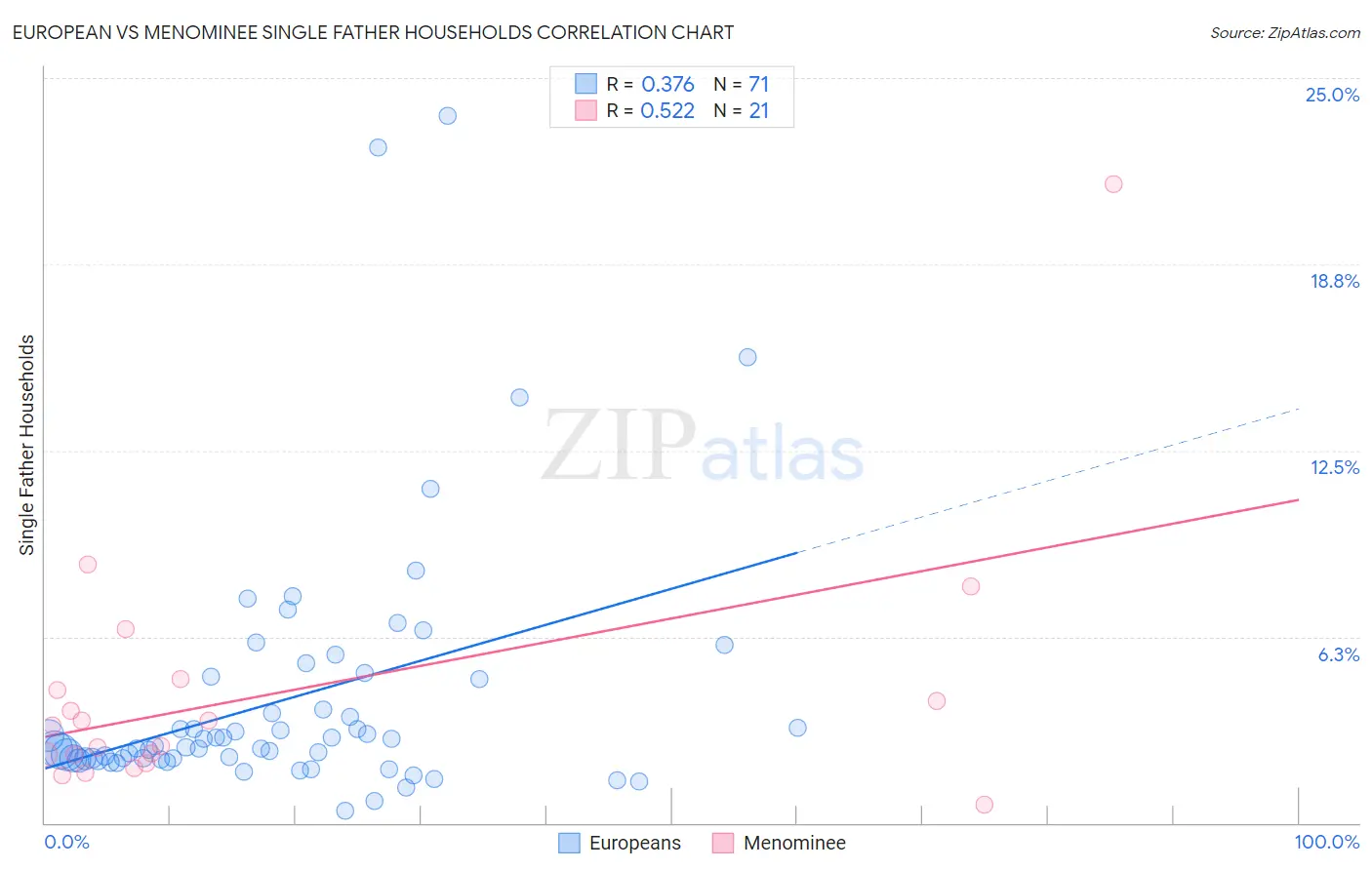 European vs Menominee Single Father Households