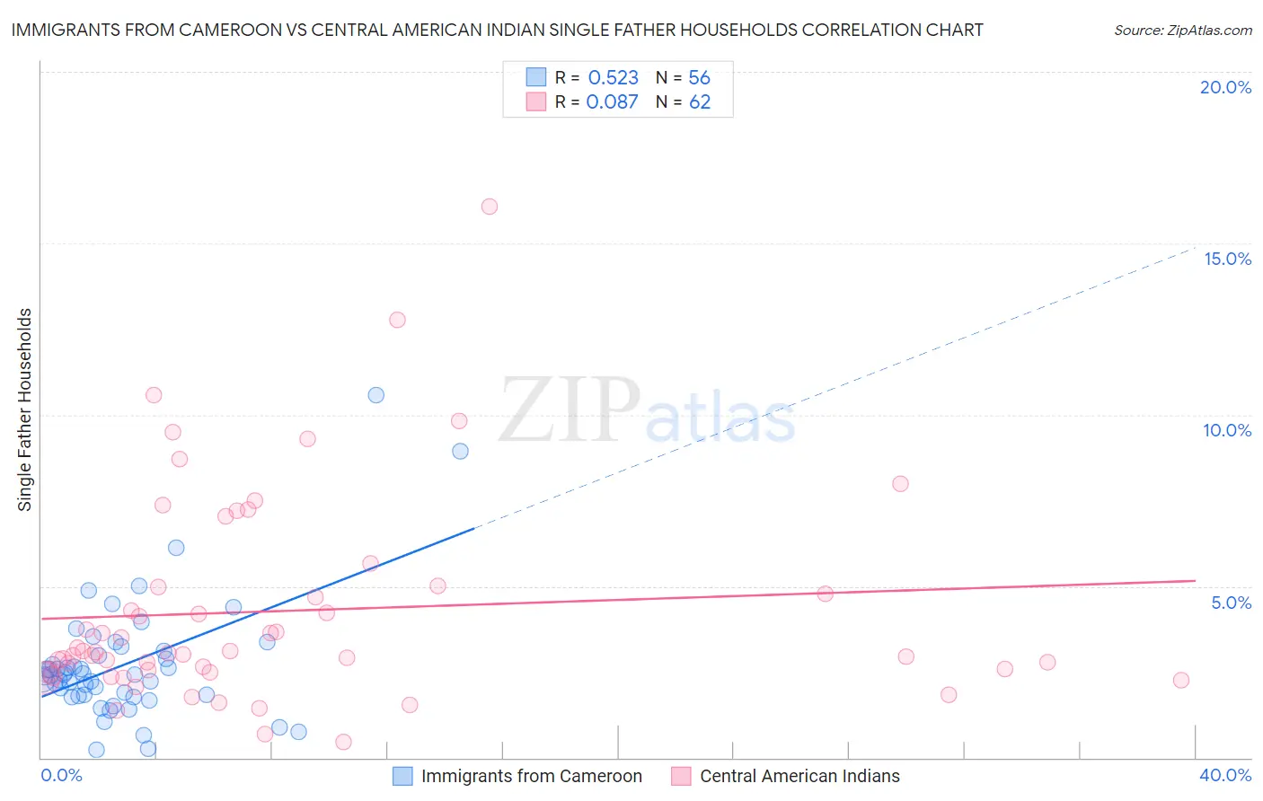 Immigrants from Cameroon vs Central American Indian Single Father Households