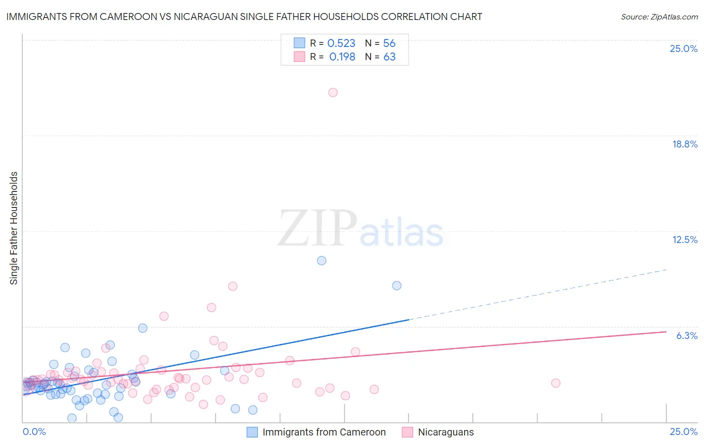 Immigrants from Cameroon vs Nicaraguan Single Father Households