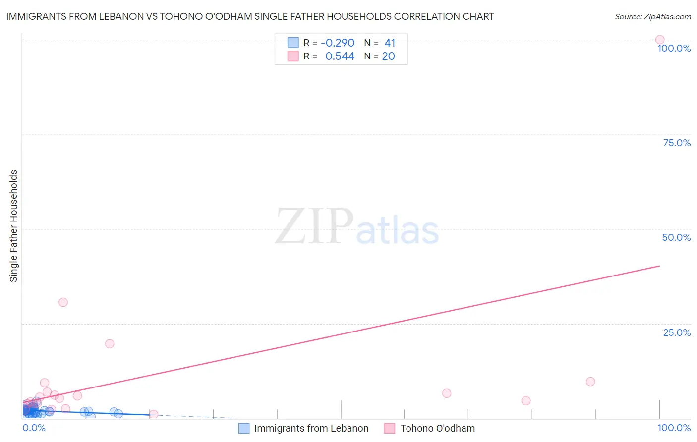 Immigrants from Lebanon vs Tohono O'odham Single Father Households