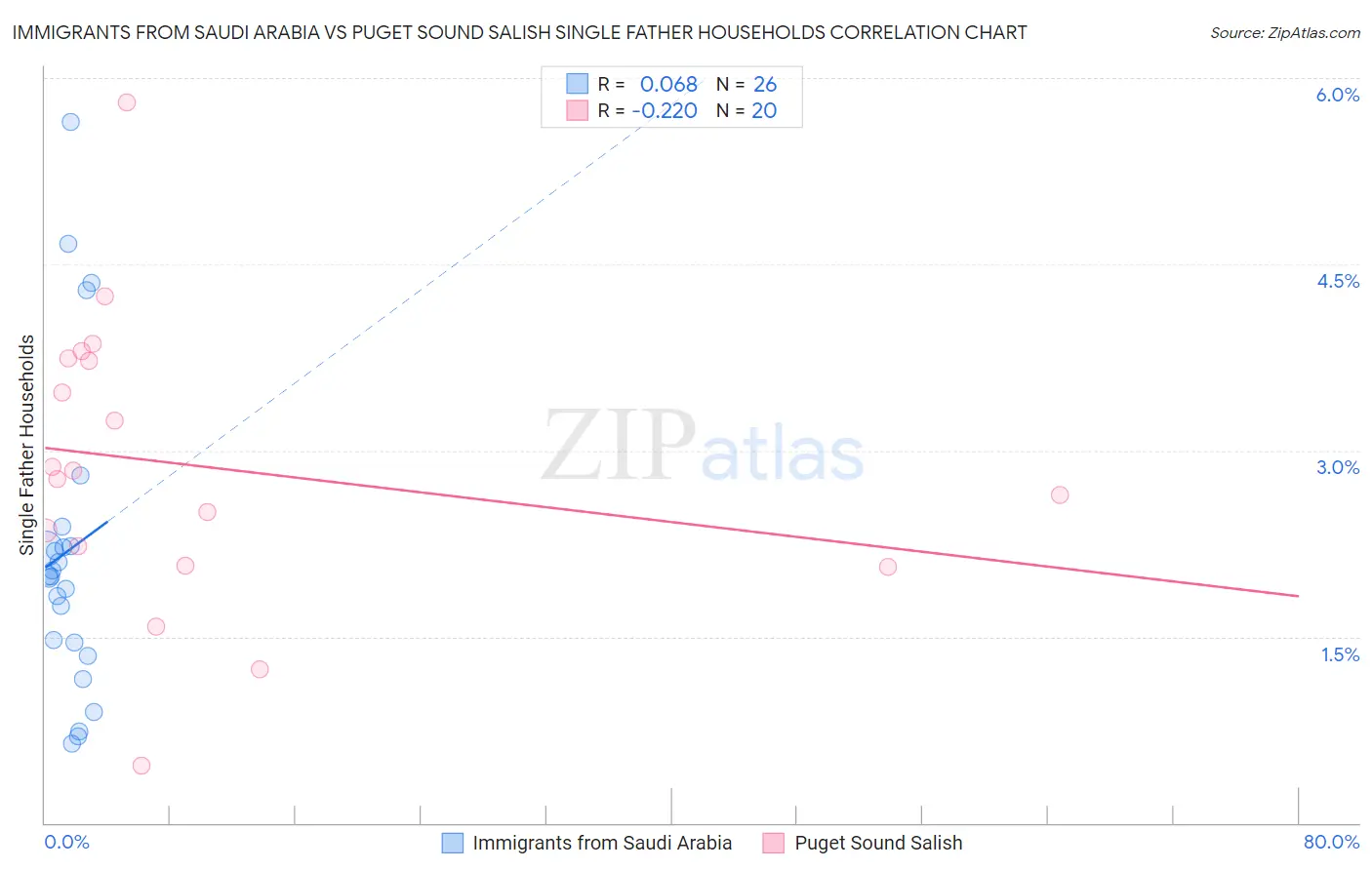 Immigrants from Saudi Arabia vs Puget Sound Salish Single Father Households