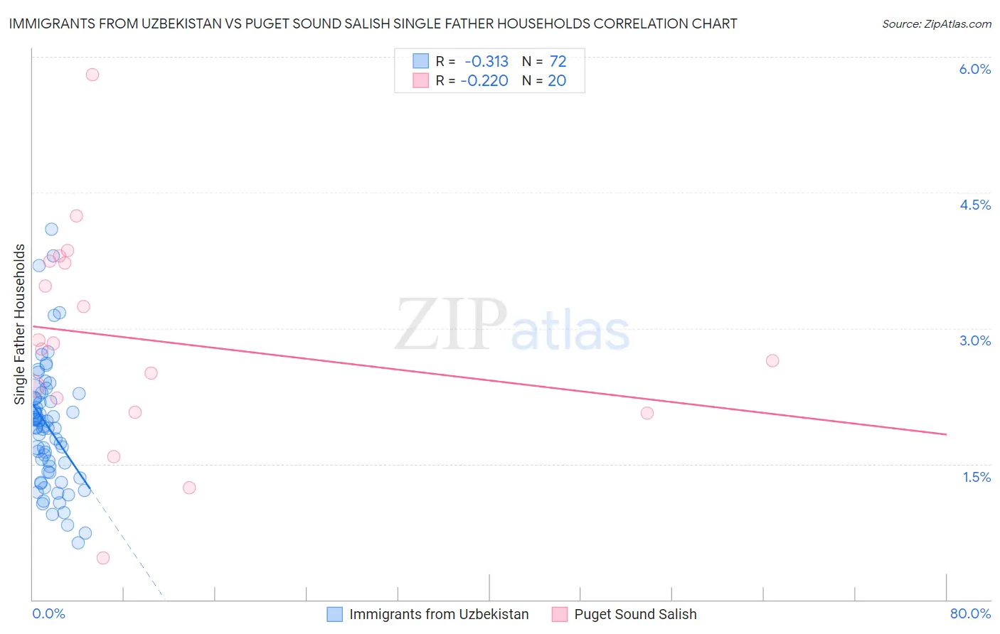 Immigrants from Uzbekistan vs Puget Sound Salish Single Father Households