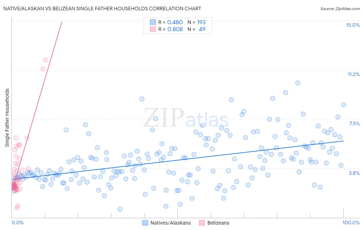 Native/Alaskan vs Belizean Single Father Households