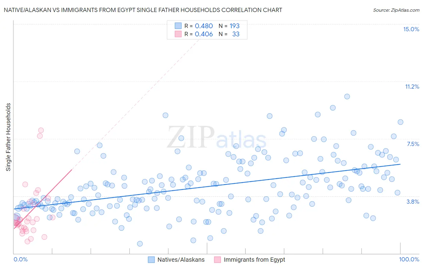 Native/Alaskan vs Immigrants from Egypt Single Father Households