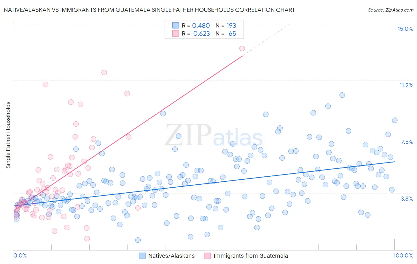 Native/Alaskan vs Immigrants from Guatemala Single Father Households