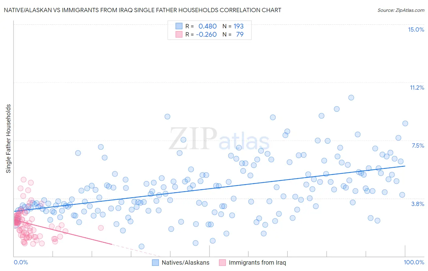 Native/Alaskan vs Immigrants from Iraq Single Father Households