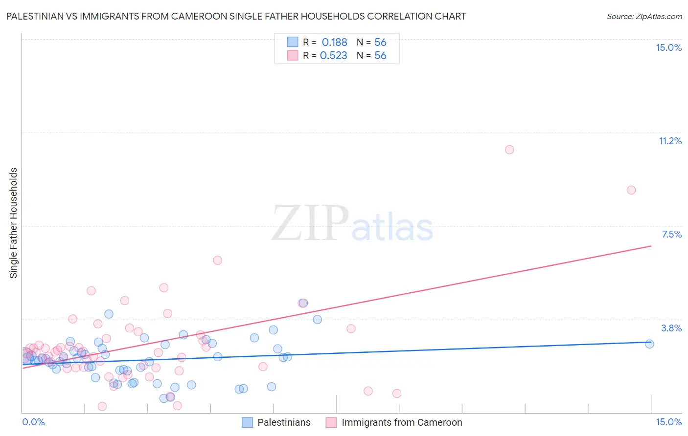 Palestinian vs Immigrants from Cameroon Single Father Households