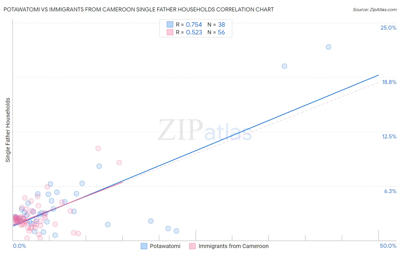 Potawatomi vs Immigrants from Cameroon Single Father Households