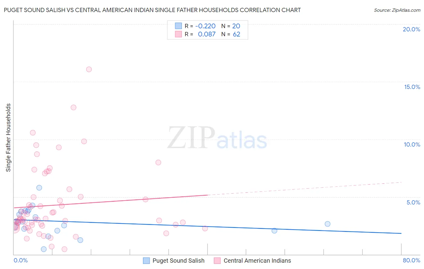 Puget Sound Salish vs Central American Indian Single Father Households