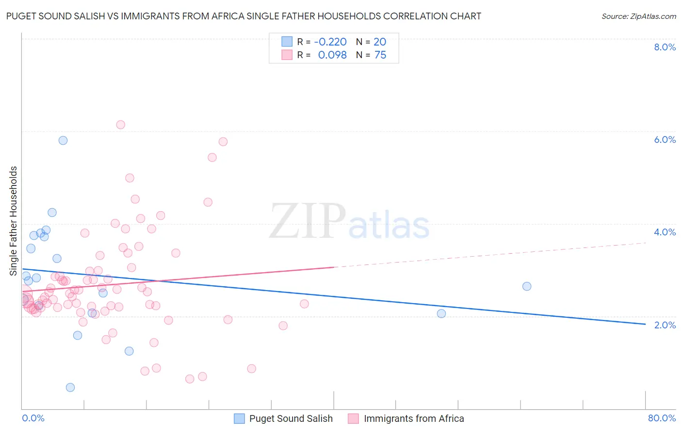 Puget Sound Salish vs Immigrants from Africa Single Father Households