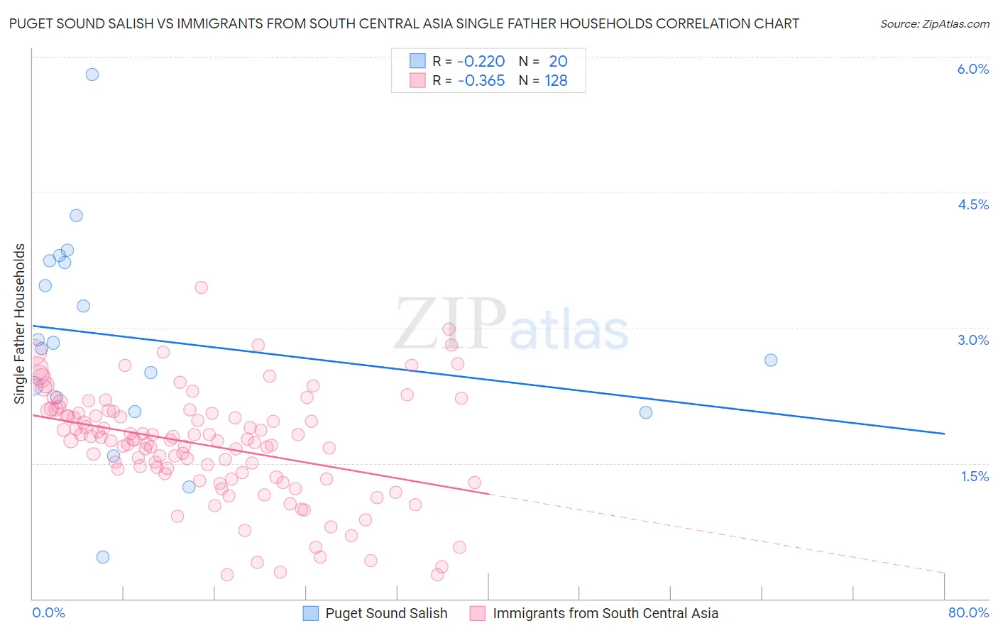 Puget Sound Salish vs Immigrants from South Central Asia Single Father Households