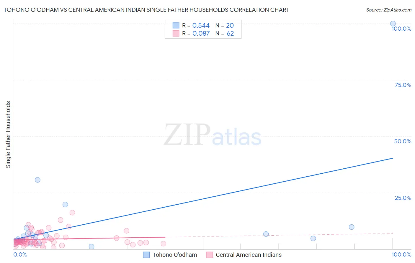 Tohono O'odham vs Central American Indian Single Father Households