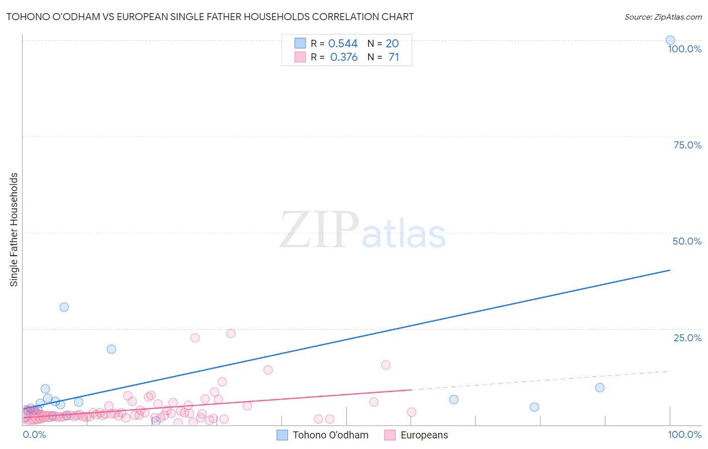 Tohono O'odham vs European Single Father Households