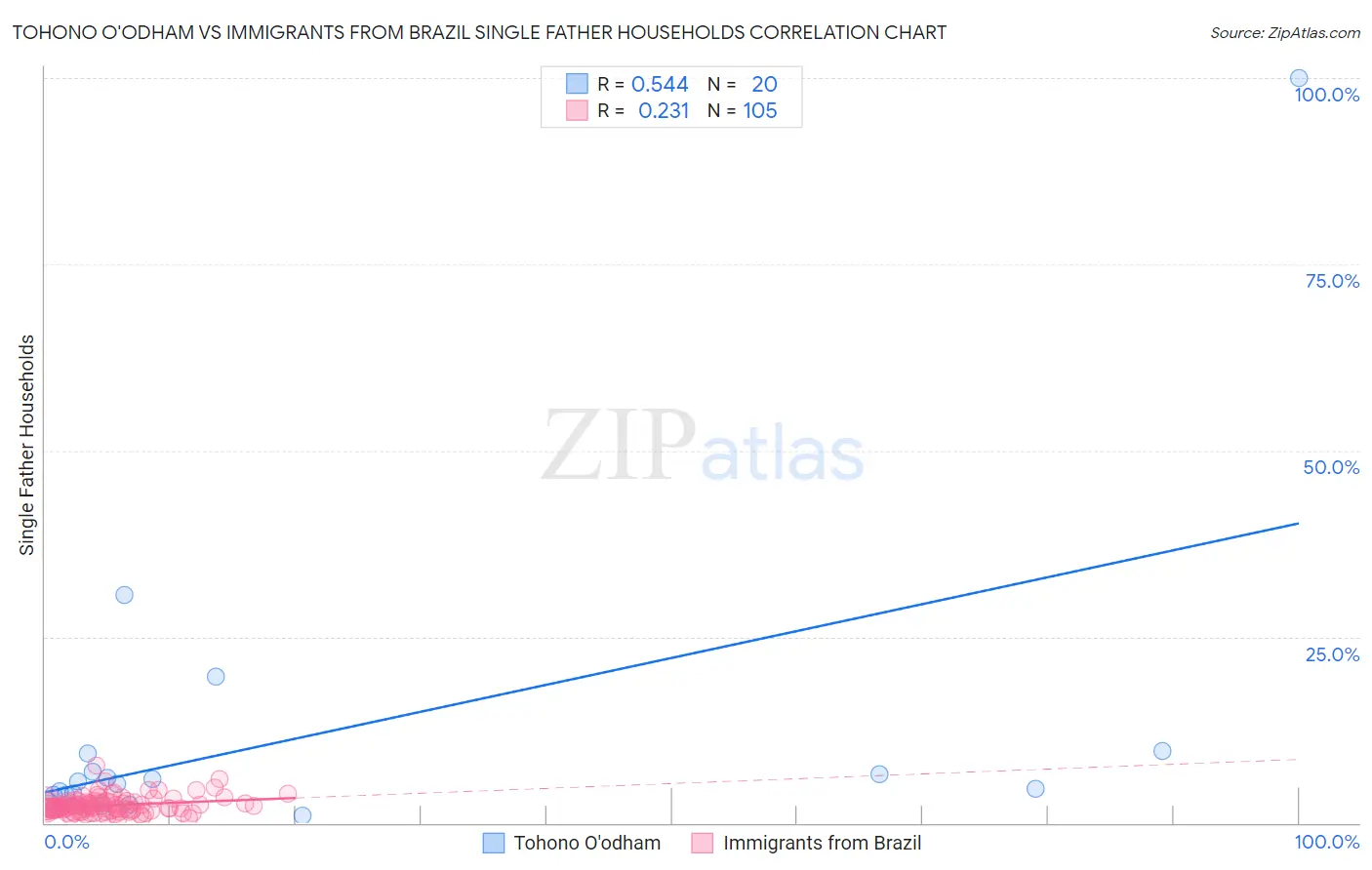 Tohono O'odham vs Immigrants from Brazil Single Father Households