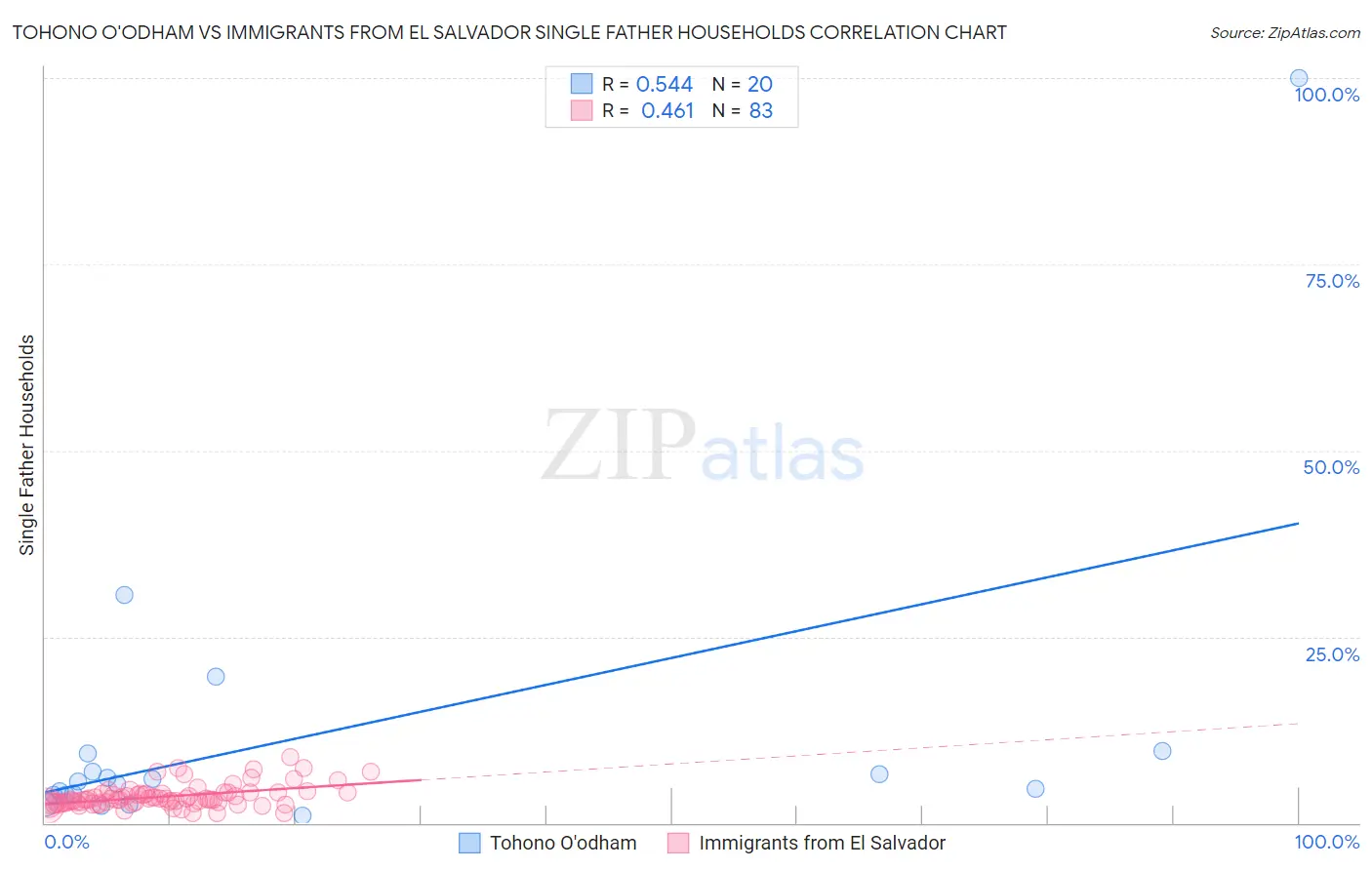 Tohono O'odham vs Immigrants from El Salvador Single Father Households