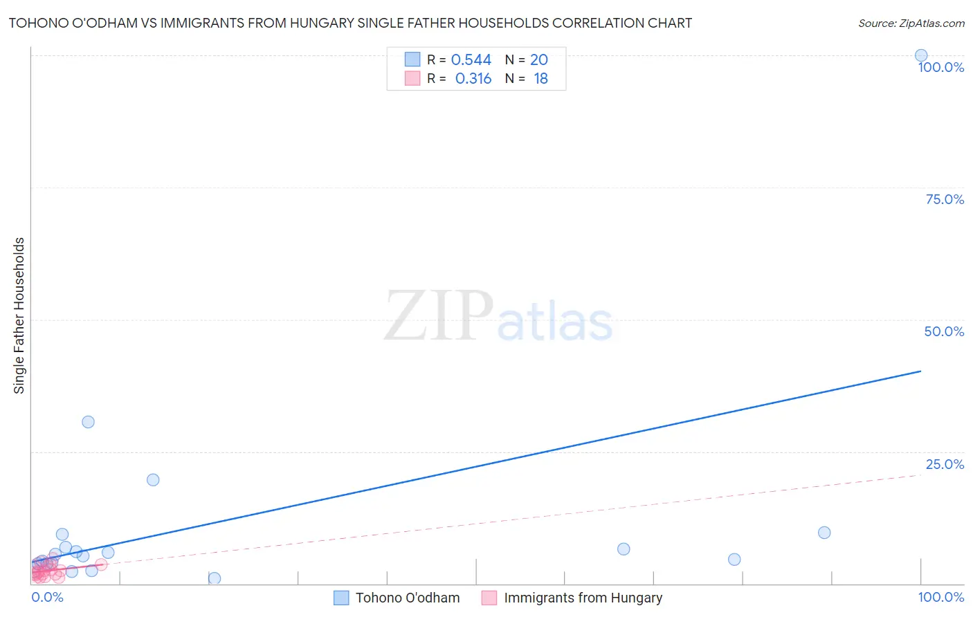 Tohono O'odham vs Immigrants from Hungary Single Father Households