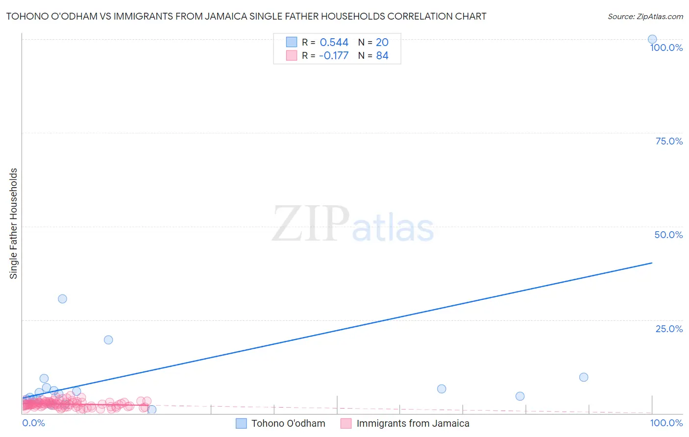 Tohono O'odham vs Immigrants from Jamaica Single Father Households