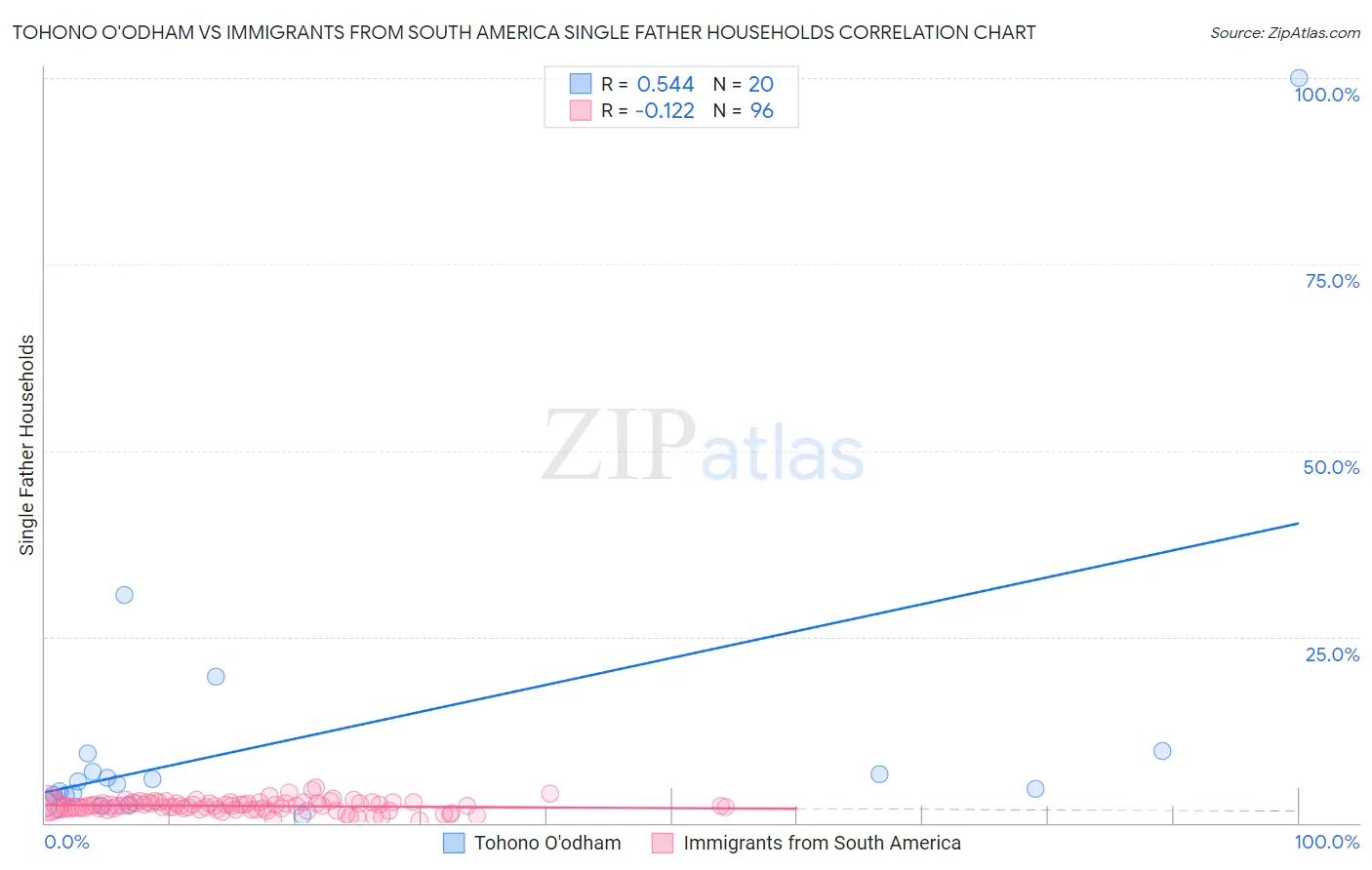 Tohono O'odham vs Immigrants from South America Single Father Households