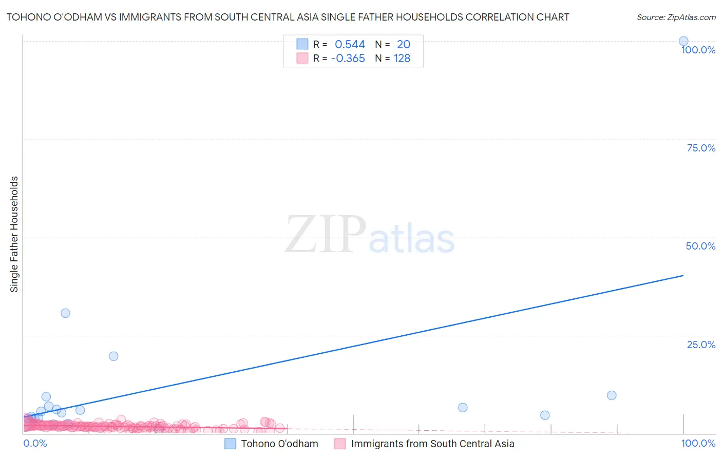 Tohono O'odham vs Immigrants from South Central Asia Single Father Households