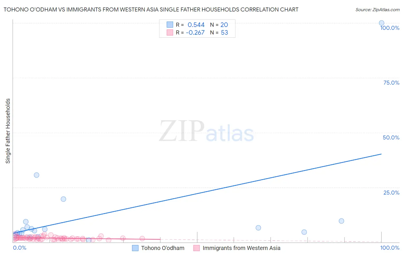 Tohono O'odham vs Immigrants from Western Asia Single Father Households
