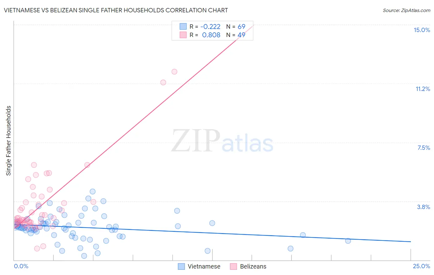 Vietnamese vs Belizean Single Father Households
