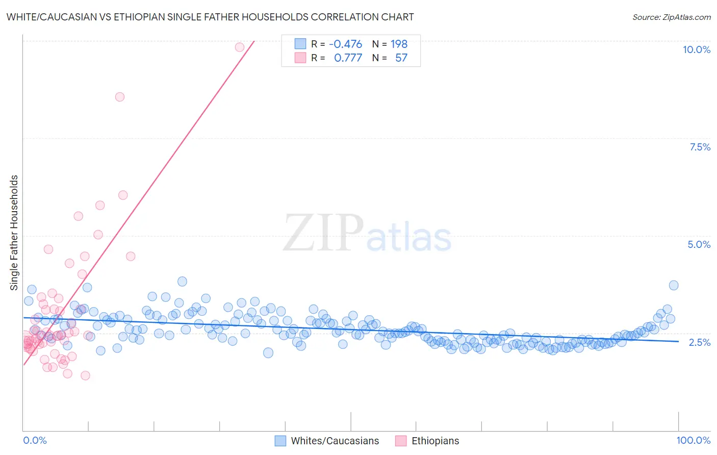 White/Caucasian vs Ethiopian Single Father Households