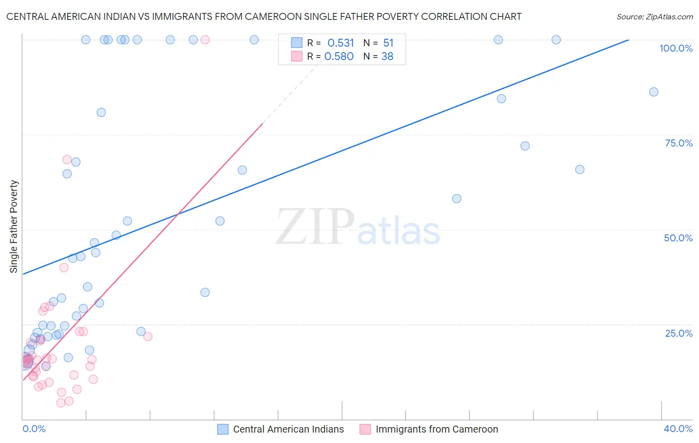 Central American Indian vs Immigrants from Cameroon Single Father Poverty