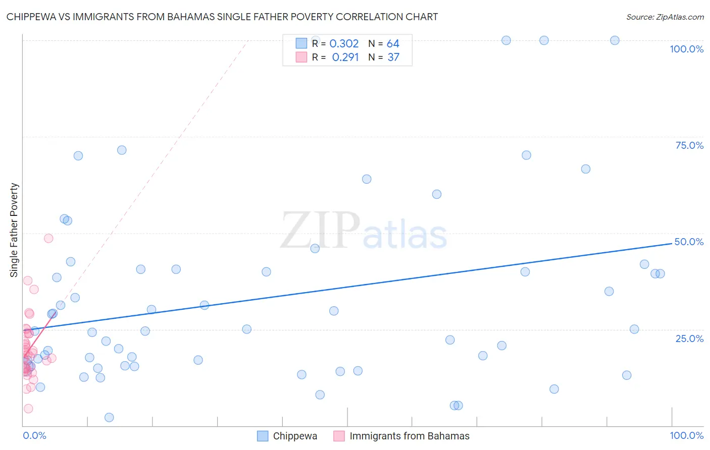 Chippewa vs Immigrants from Bahamas Single Father Poverty