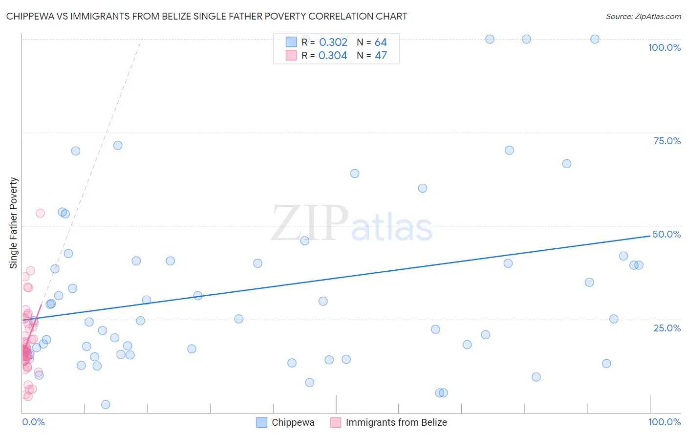 Chippewa vs Immigrants from Belize Single Father Poverty