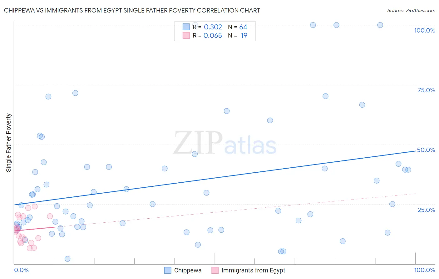 Chippewa vs Immigrants from Egypt Single Father Poverty