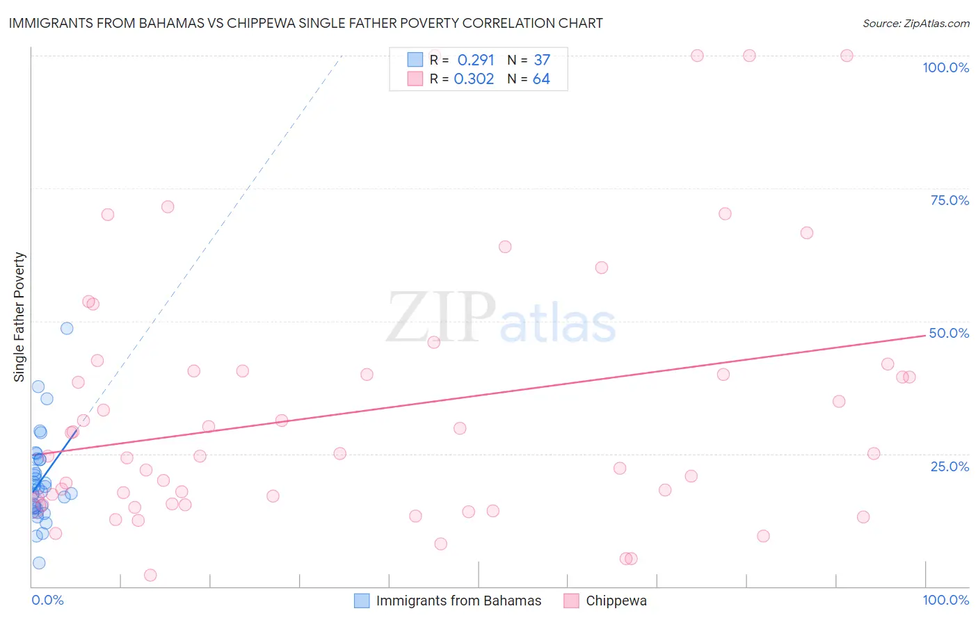 Immigrants from Bahamas vs Chippewa Single Father Poverty