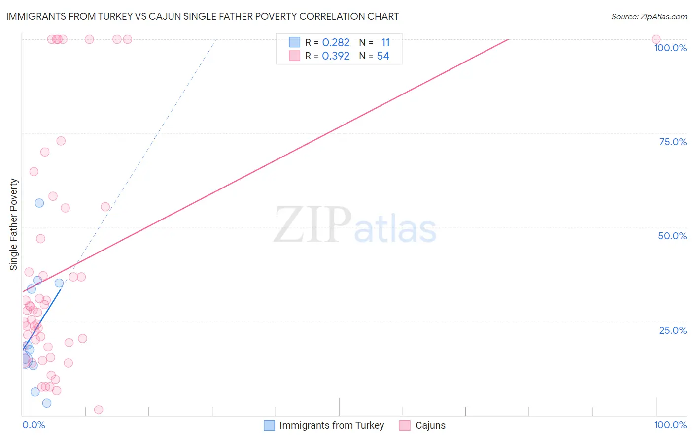 Immigrants from Turkey vs Cajun Single Father Poverty