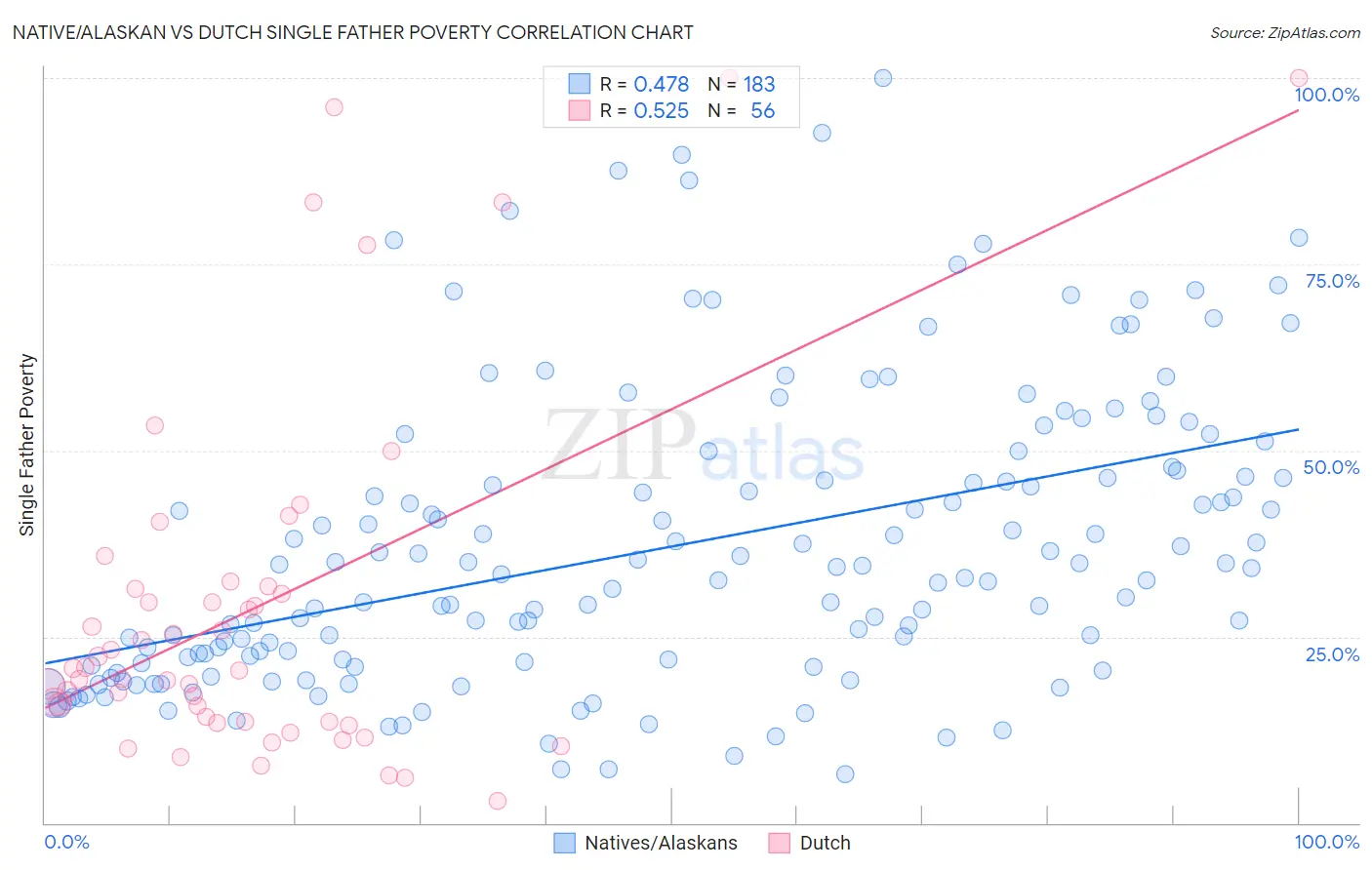 Native/Alaskan vs Dutch Single Father Poverty