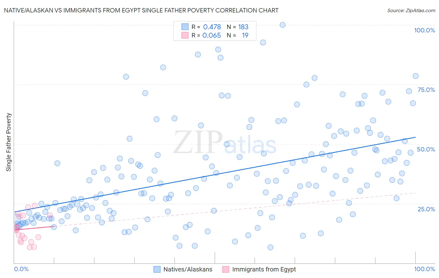Native/Alaskan vs Immigrants from Egypt Single Father Poverty