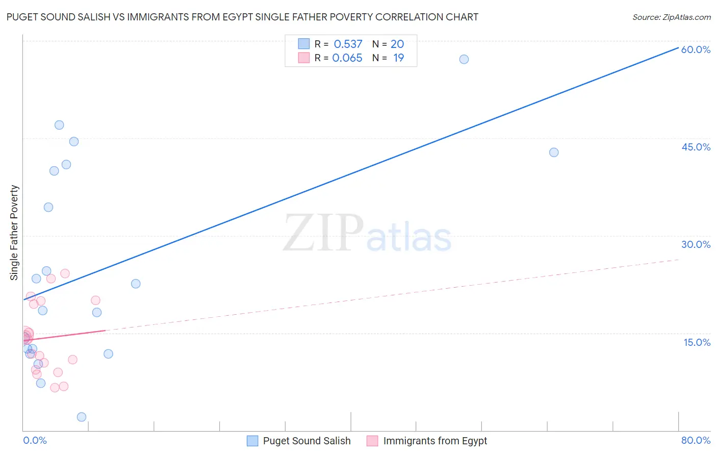 Puget Sound Salish vs Immigrants from Egypt Single Father Poverty