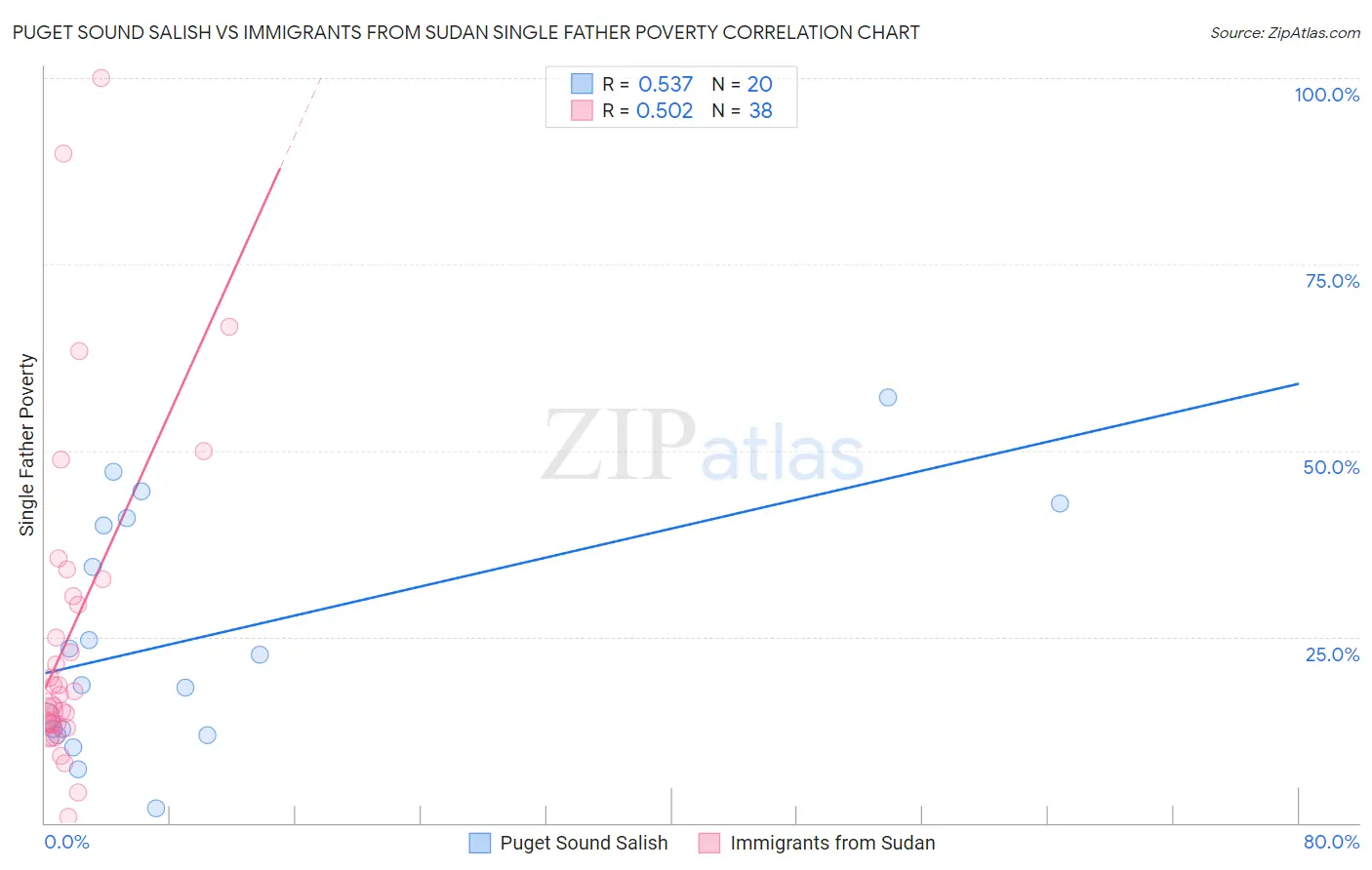 Puget Sound Salish vs Immigrants from Sudan Single Father Poverty