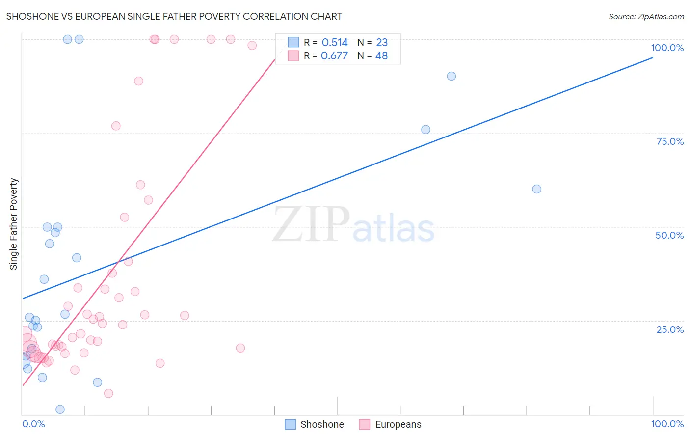 Shoshone vs European Single Father Poverty