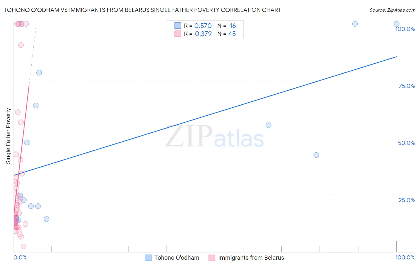Tohono O'odham vs Immigrants from Belarus Single Father Poverty