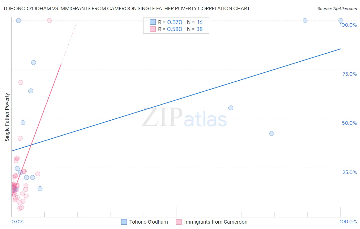 Tohono O'odham vs Immigrants from Cameroon Single Father Poverty