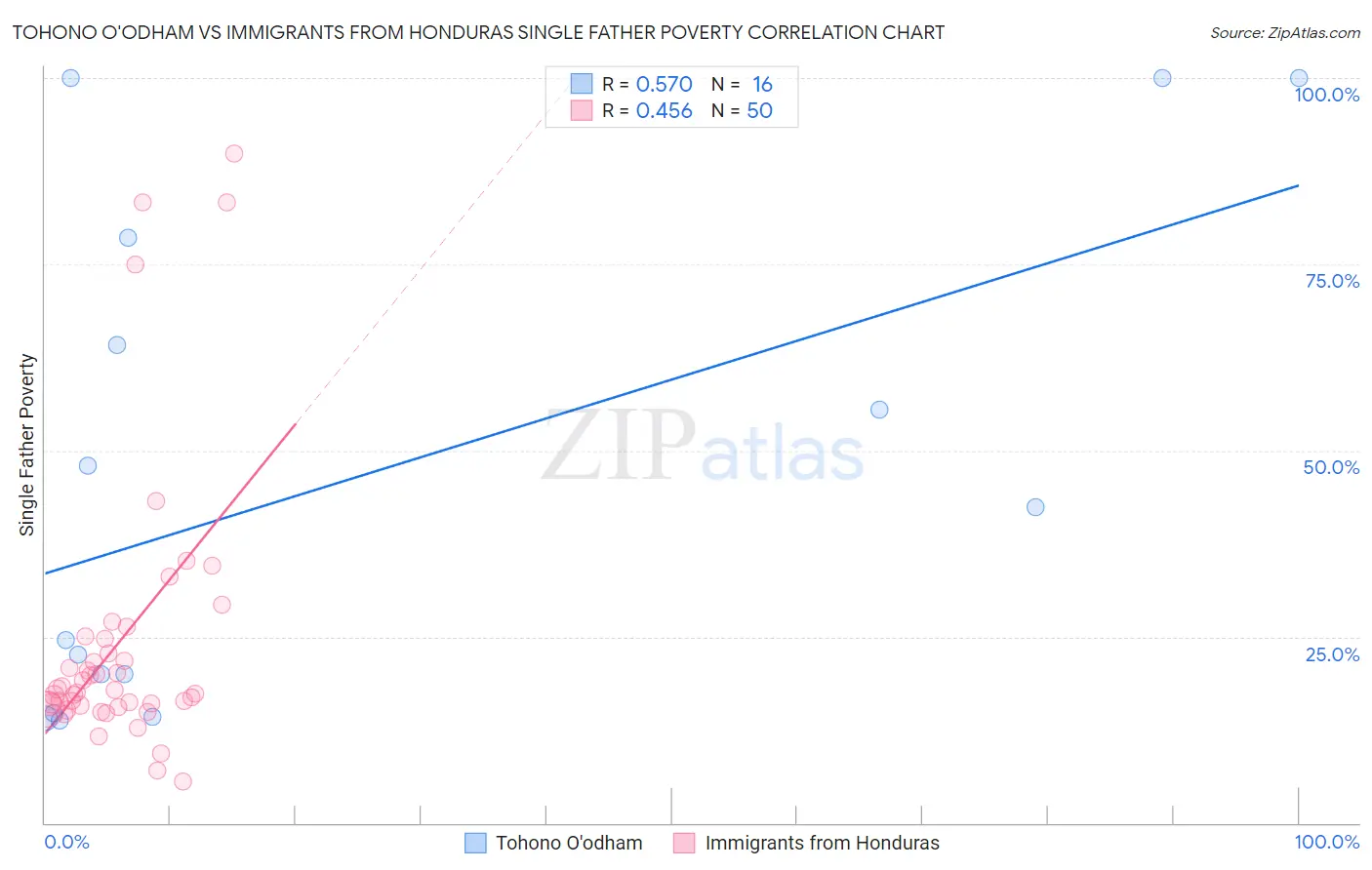 Tohono O'odham vs Immigrants from Honduras Single Father Poverty