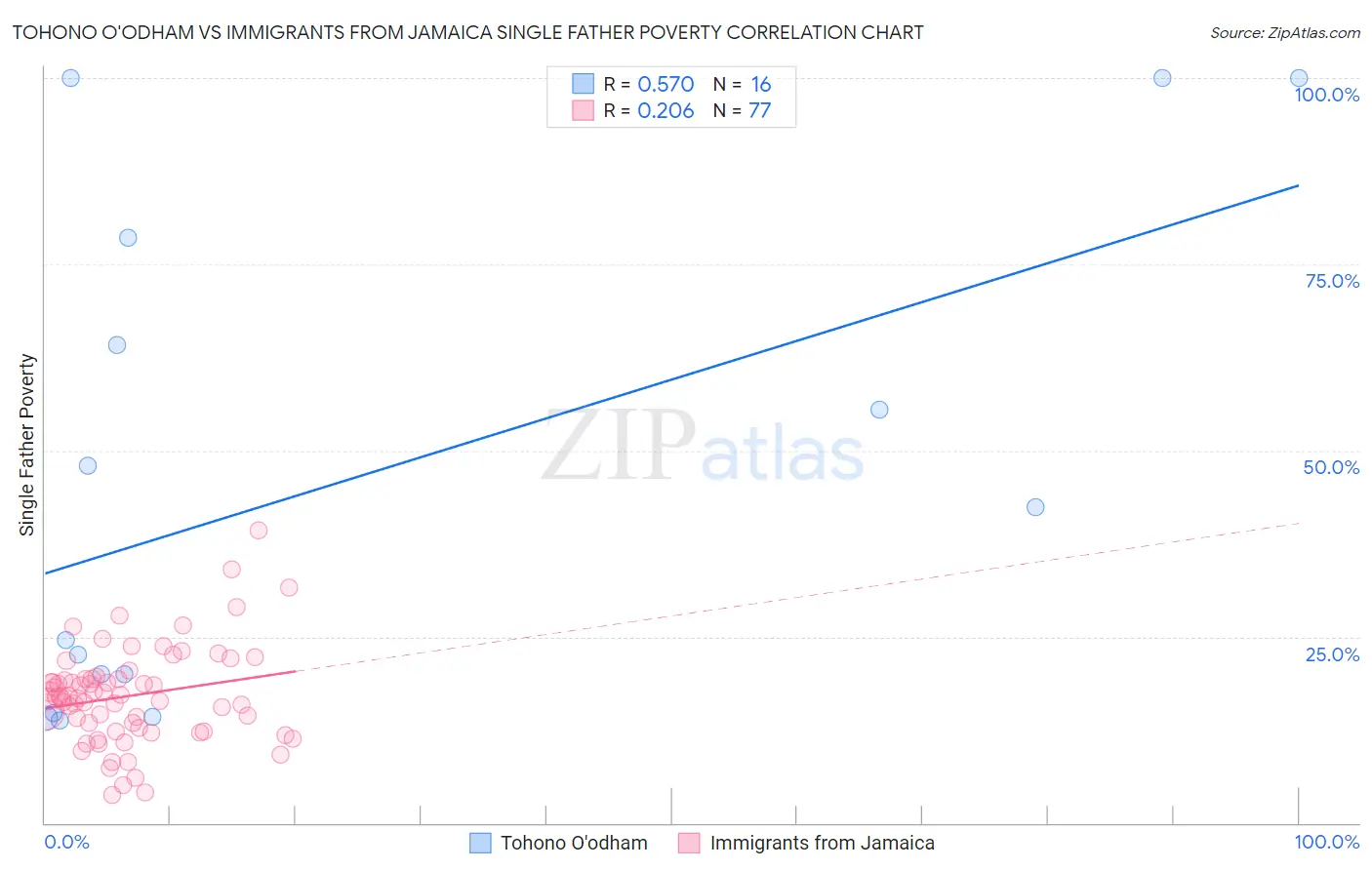 Tohono O'odham vs Immigrants from Jamaica Single Father Poverty