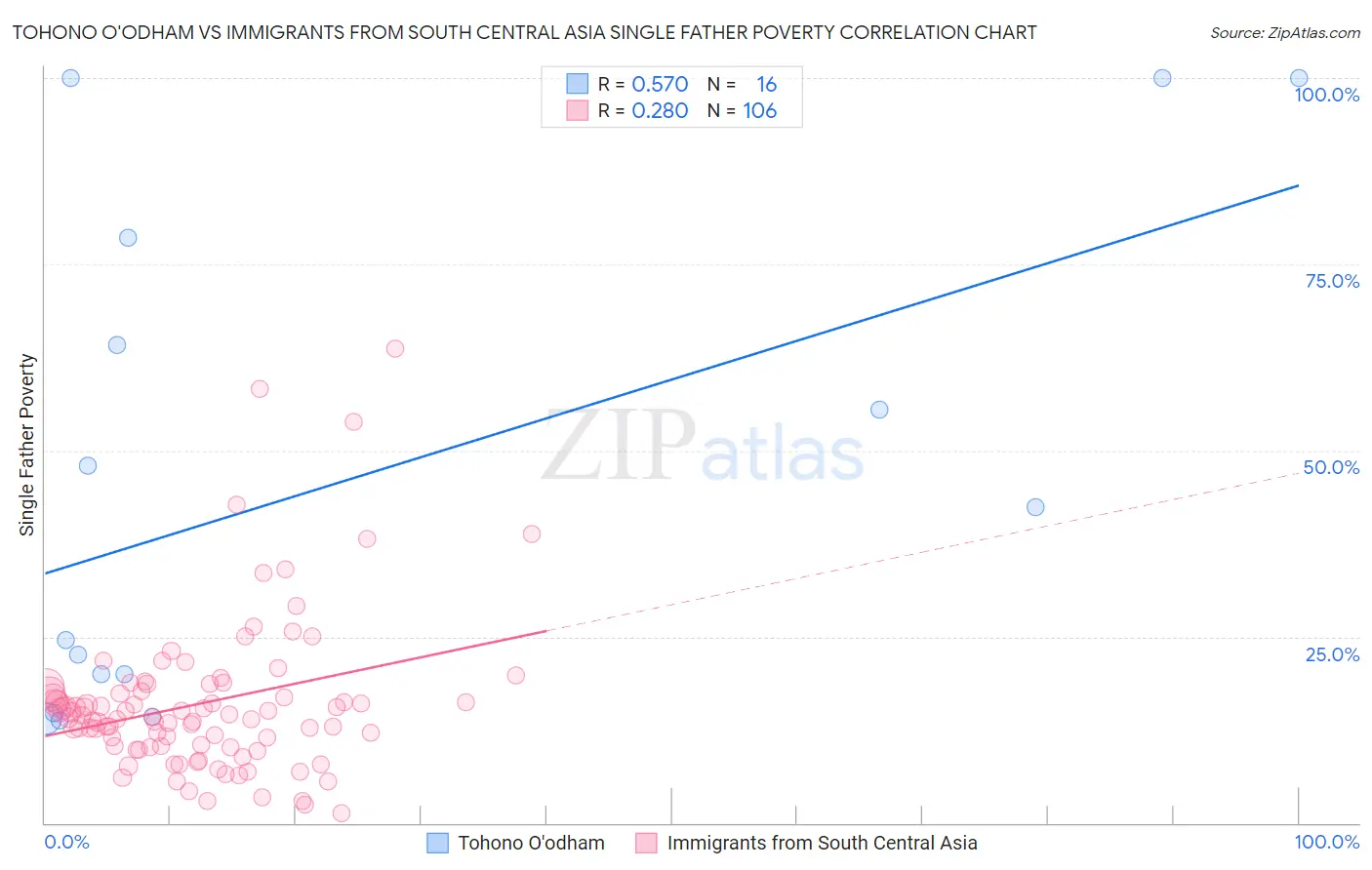 Tohono O'odham vs Immigrants from South Central Asia Single Father Poverty