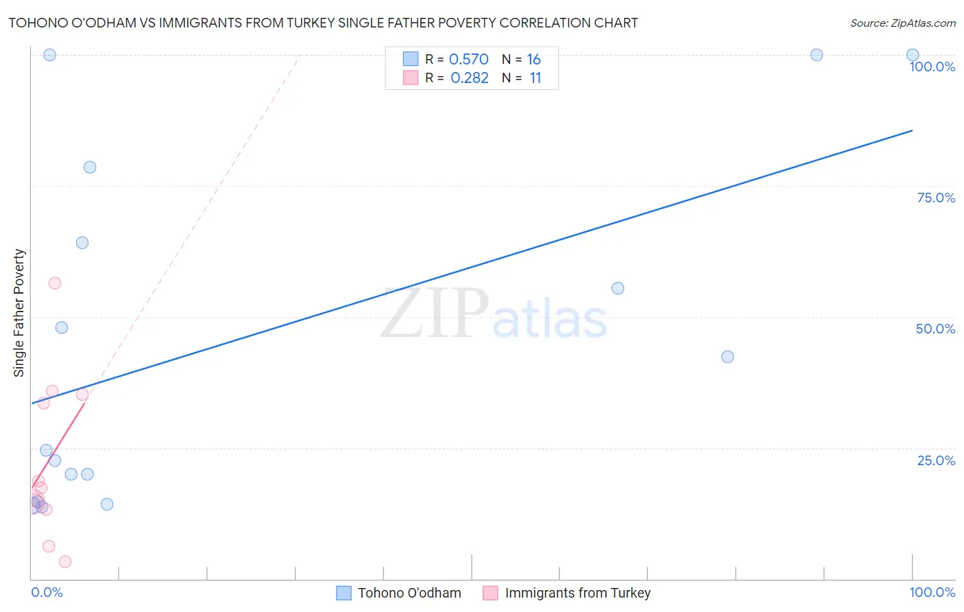 Tohono O'odham vs Immigrants from Turkey Single Father Poverty